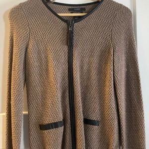 Tahiri Merino Wool Blazer with Leather Trim
